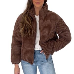 3/$15 Chocolate Brown Ribbed Corduroy Puffer Jacket